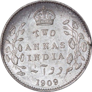 Rare Silver Two Annas Coin of King Edward VII of Calcutta Mint of 1909.