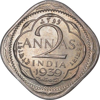 Rare Copper Nickel Two Annas Coin of King George VI of Bombay Mint of 1939.