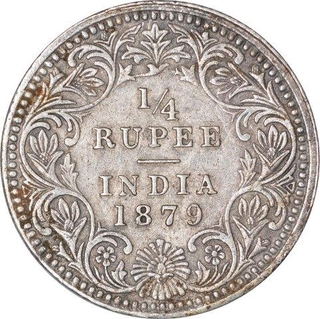 Silver Quarter Rupee Coin of Victoria Empress of Calcutta Mint of 1879.