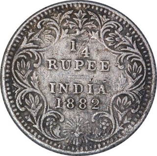 Silver Quarter Rupee Coin of Victoria Empress of Bombay Mint of 1882.