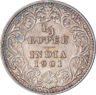 Silver Quarter Rupee Coin of Victoria Empress of Calcutta Mint of 1901.