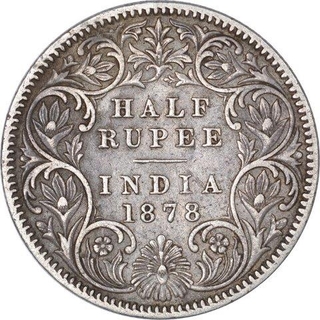 Silver Half Rupee Coin of Victoria Empress of Calcutta Mint of 1878.