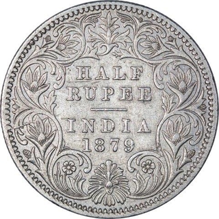 Rare Silver Half Rupee Coin of Victoria Empress of Calcutta Mint of 1879.