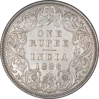 Silver One Rupee Coin of Victoria Empress of Bombay Mint of 1886.