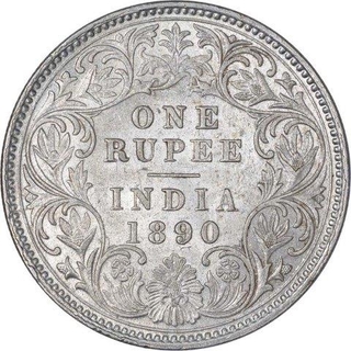 Silver One Rupee Coin of Victoria Empress of Calcutta Mint of 1890.