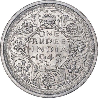 Silver One Rupee Coin of King George VI of Bombay Mint of 1945.