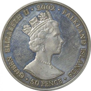 Cupro Nickel Fifty Pence Coin of Queen Elizabeth II of Falk Islands.