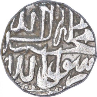 Silver Hlaf Rupee Mahmudi Coin of Akbar of Mulher Mint.