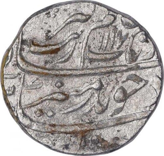 Silver One Rupee Coin of Aurangzeb Alamgir of Burhanpur Mint.