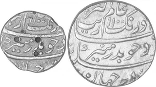 Rare Silver One Rupee and Half Rupee Coins of Aurangzeb Alamgir of Surat Mint.