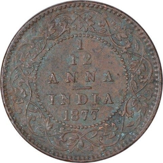 Copper One Twelfth Anna Coin of Victoria Empress of Calcutta Mint of 1877.