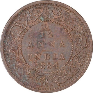 Copper One Twelfth Anna Coin of Victoria Empress of Bombay Mint of 1884.