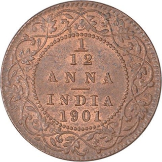 Copper One Twelfth Anna Coin of Victoria Empress of Calcutta Mint  of 1901.