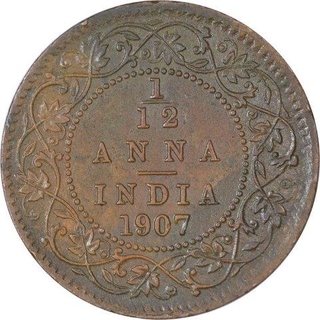 Bronze One Twelfth Anna Coin of King Edward VII of Calcutta Mint of 1907.