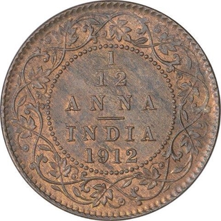 Bronze One Twelfth Anna Coin of King George V of  Calcutta Mint of 1912.