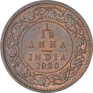 Bronze One Twelfth Anna Coin of King George V of Calcutta Mint of 1920.