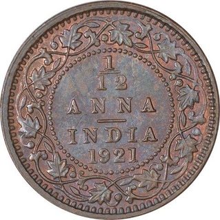 Bronze One Twelfth Anna Coin of King George V of Calcutta Mint of 1921.