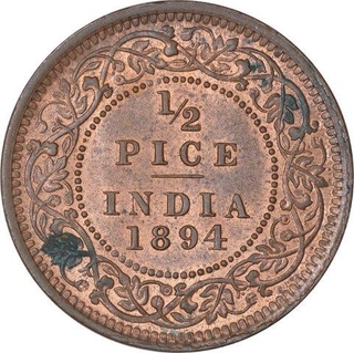 Copper Half Pice Coin of Victoria Empress of Calcutta Mint of 1894.