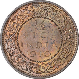 Bronze Half Pice of King George VI of Calcutta Mint of 1940.