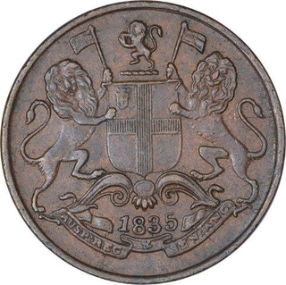 Copper One Quarter Anna Coin of East India Company of Calcutta Mint of 1835.