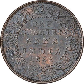 Copper One Quarter Anna Coin of Victoria Queen of Madras Mint of 1862.