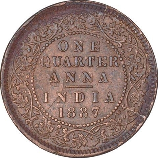 Copper One Quarter Anna Coin of Victoria Empress of Calcutta Mint of 1887.