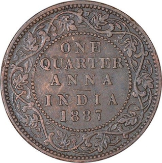 Rare Copper One Quarter Anna Coin of Victoria Empress of Bombay Mint of 1887.