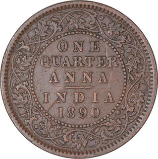 Rare Copper One Quarter Anna Coin of Victoria Empress of Calcutta Mint of 1890.