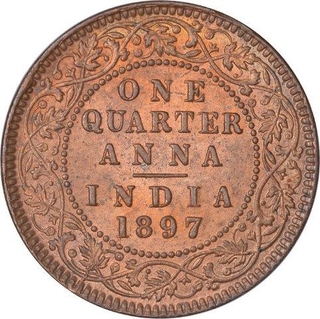 Copper One Quarter Anna Coin of Victoria Empress of Calcutta Mint of 1897.