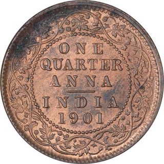 Copper One Quarter Anna Coin of Victoria Empress of Calcutta Mint of 1901.