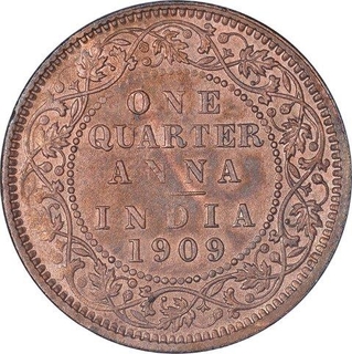 Bronze  One Quarter Anna Coin of King Edward VII of Calcutta Mint of 1909.