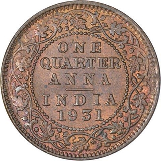 Bronze One Quarter Anna Coin of King George V of Calcutta Mint of 1931.