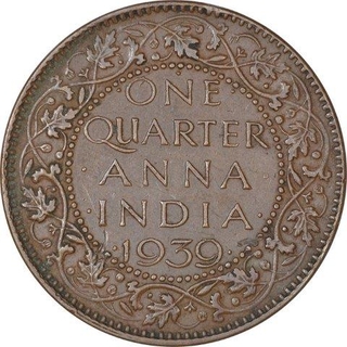 Bronze One Quarter Anna Coin of King George VI of Bombay Mint of 1939.