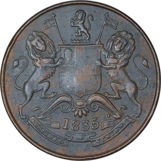 Copper Half Anna Coin of East India Company of Bombay Mint of 1835.