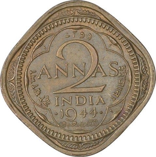 Nickel Brass Two Annas Coin of King George VI of Bombay Mint of 1944.