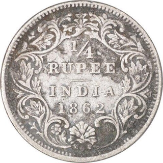 Silver Quarter Rupee Coin of Victoria Queen of Calcutta Mint of 1862.