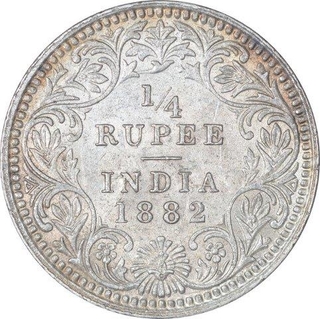 Silver Quarter Rupee Coin of Victoria Empress of Calcutta Mint of 1882.