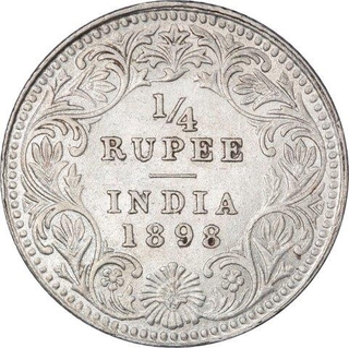 Rare Silver Quarter Rupee Coin of Victoria Empress of Calcutta Mint of 1898.