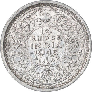 Silver Quarter Rupee Coin of King George VI of Bombay Mint of 1943.