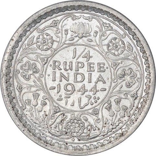 Silver Quarter Rupee Coin of King George VI of Bombay Mint of 1944.