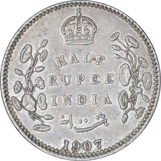 Rare Silver Half Rupee Coin of King Edward VII of Calcutta Mint of 1907.