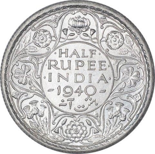 Silver Half Rupee Coin of King George VI of Calcutta Mint of 1940.