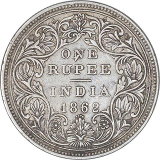 Silver One Rupee Coin of Victoria Queen of Bombay Mint of 1862.