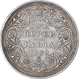 Rare Silver One Rupee Coin of Victoria Queen of Bombay Mint of 1862.