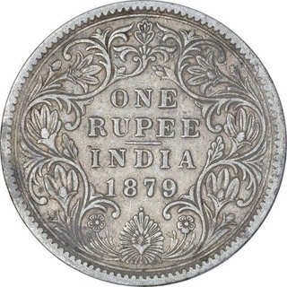 Silver One Rupee Coin of Victoria Empress of Bombay Mint of 1879.