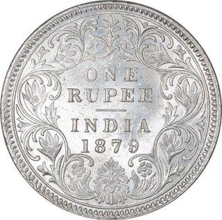 Silver One Rupee Coin of Victoria Empress of Bombay Mint of 1879.