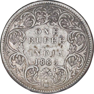 Silver One Rupee Coin of Victoria Empress of Bombay Mint of 1883.