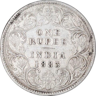 Silver One Rupee Coin of Victoria Empress of Calcutta Mint of 1883.