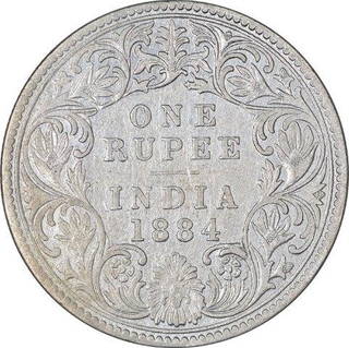 Rare Silver One Rupee MULE Coin of Victoria Empress of Bombay Mint of 1884.