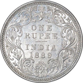 Silver One Rupee Coin of Victoria Empress of Bombay Mint of 1889.